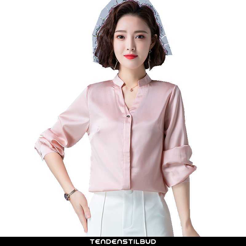 Bluser skjorter skjorter dame silke mode langærmet designer forårs lyserød - tendenstilbud.com